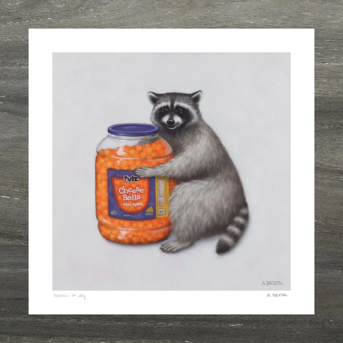 Raccoon eating cheetos art print — Sarah Becktel